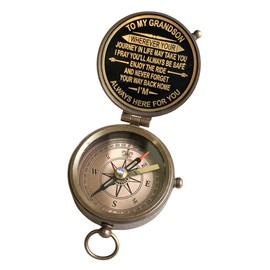 Gift for Grandson Brass Compass Engraved Quote | Memory Present to My Grandson Birthday, Baptism, Graduation, Confirmation, Love, Gift idea by Grandpa Grandma (Grandson - Always Here for You)