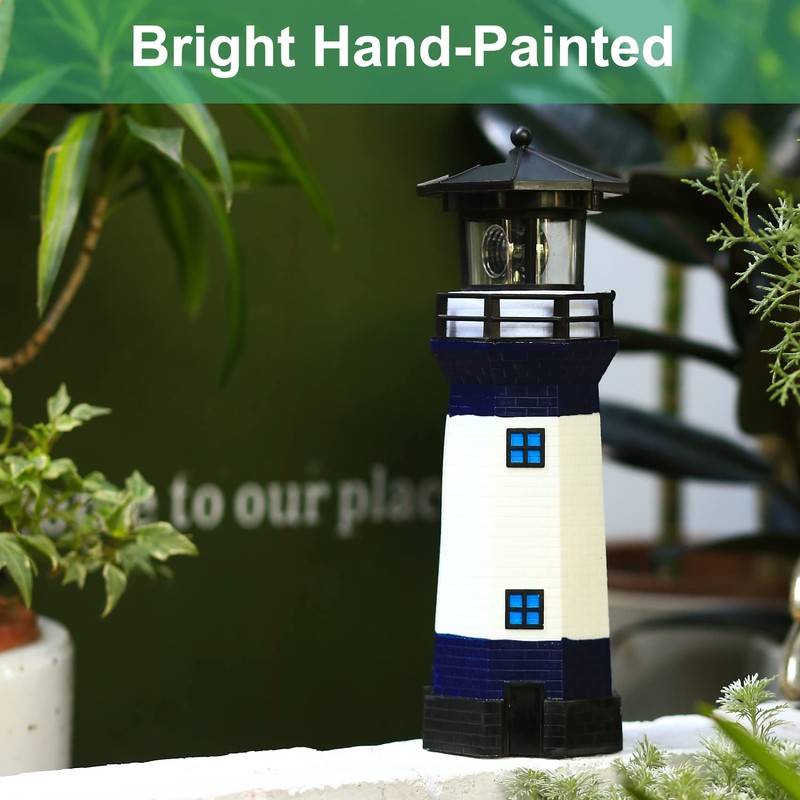 Lighthouse with Rotating Beacon LED Lights - Solar Lighthouse Lamp