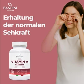 Bandini® Vitamin A 10.000IE (3000 μg), 365 vegane Mikro Tabletten (+1 Jahr), Retinol hochdosiert, Trägt zur Erhaltung der normalen Haut & Sehkraft bei, Retinylacetat, Alternative zu Tropfen & Kapseln