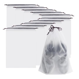 ourkiss 10 Pack Transparent Shoe Bags for Travel, Waterproof Drawstring Packing Cubes for Shoes, Travel Essentials for Women & Men, Cleat Bags for Sports, Laundry Bags for Dirty Clothes