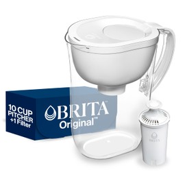 Brita Large Water Filter Pitcher for Tap and Drinking Water with SmartLight Change Indicator, Includes 1 Standard Filter, BPA-Free, Lasts 2 Months, 10-Cup Capacity, Bright White
