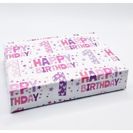 2 Sheets 2 Tags 1st Happy Birthday Pink Lilac Purple Wrapping Paper Age 1 Cute Birthday Giftwrap Female (PA)