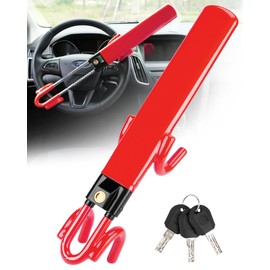 Tevlaphee Steering Wheel Lock Anti-Theft Car Device Heavy Duty Security Car Lock Antitheft Locking Devices Great Deterrent Adjustable Car Wheel Lock Anti Theft for Vehicle Truck SUV with 3 Keys (Red)
