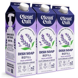 Cleancult Dish Soap Liquid Refills (32oz, 3 Pack) - Plant Based Cleaning Power - Dish Soap that Cuts Grease & Grime - Free of Harsh Chemicals - Uses 90% Less Plastic - Wild Lavender