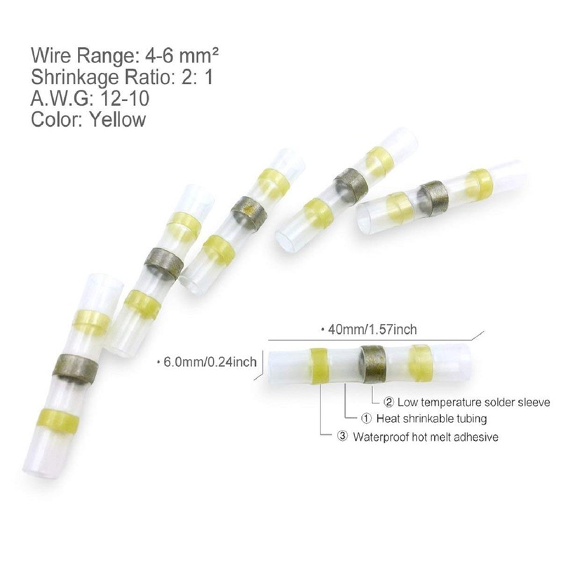 Gasa 50pcs Waterproof Solder Seal Heat Shrink Butt Wire Connector