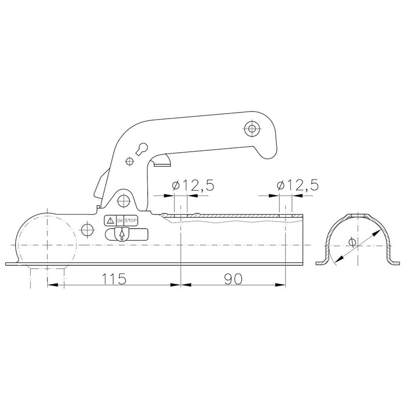 Winterhoff WW8-C Towing Hitch 800 kg 70 mm Pipe Drawbar