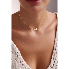 Jikasi Cross Necklace for Women 14k Gold Plated Cross Pendant Choker Sideways Cross Necklace Simple Cross Charm Religious Jewelry Gifts for Women