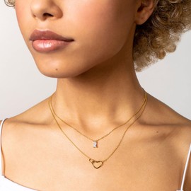 XENOX® Love Story Women's Necklace Made of High-Quality 925 Sterling Silver with Two Heart Pendants, Sterling Silver, No Gemstone