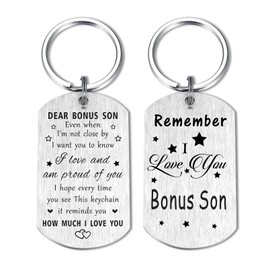 Resdink Bonus Son Keychain Gifts - I Love You Step Son Birthday Key Chain, Best Graduation Gifts for Our Bonus Son Teen Boy, Valentine Present for Adult Stepson