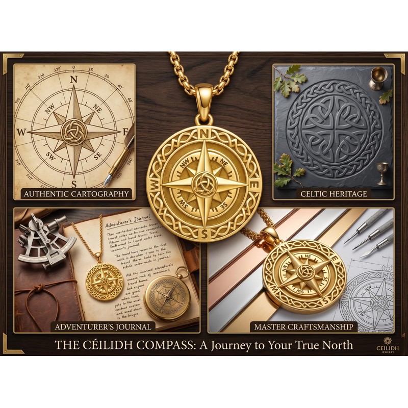 DRINSPER Celtic Compass Necklace for Women Men, Travel Protection Pendant
