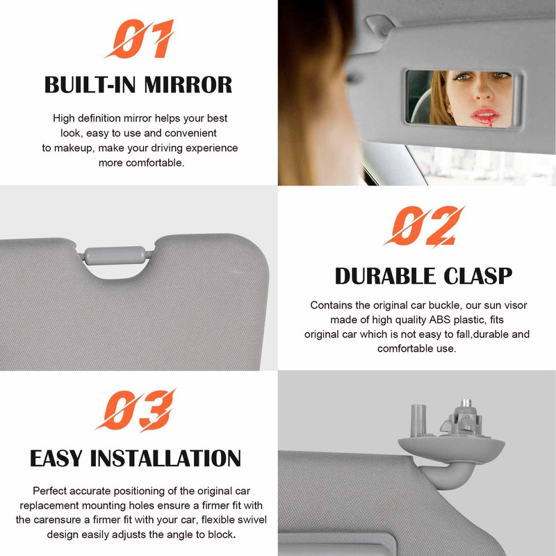 Gray Driver Left Side Sun Visor Replacement Compatible with Honda