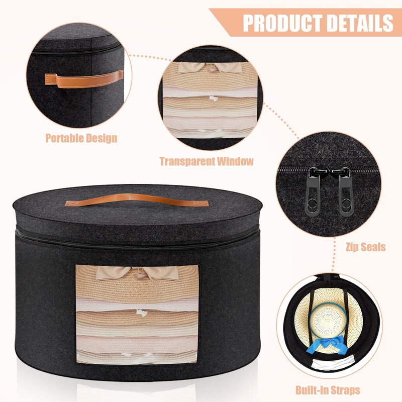 Round Hat Box with Lid, 43 x 26 cm, Foldable