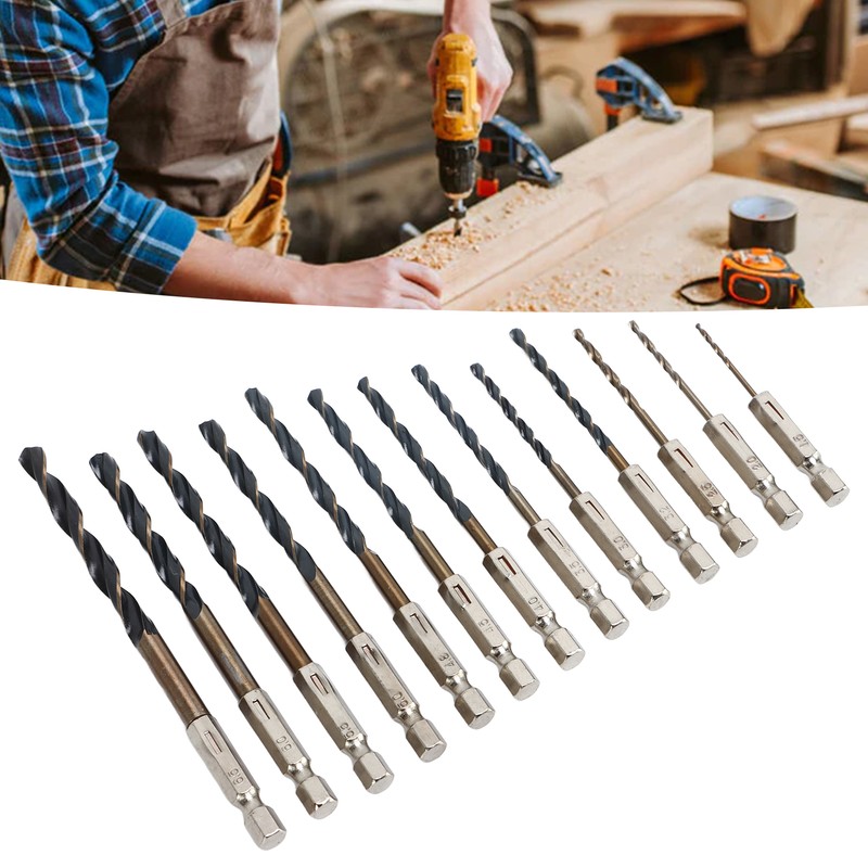 13Pcs Twist Drill Bit 1/4in Hex Shank 1.5‑6.5mm Fast Change