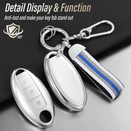 Coverforkey for Nissan Key Fob Cover with Nylon Webbing Keychain, Fashionable Matte Metallic Soft Case for for Altima Sentra Maxima Rogue Armada Key Shell (Silver, A1), Silver, A1