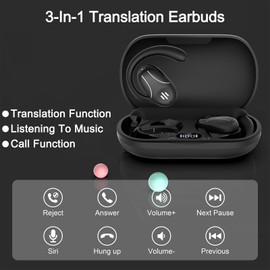 Language Translator Earbuds, 3-in-1 AI Translation Earbuds Real Time Supports 144 Languages Translate Headphones Two Way Online Bluetooth Instant Voice Translation Device for iOS Android (Black B)