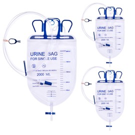 Urinary Drainage Bag 2000ml Catheter Bags, 3 Pack Professional Urine Bags for Men with Anti-Reflux Valve, 48" Tube Drainage, Adjustable Clips & Hanging Hook