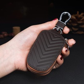 Car Key Fob Cover, Key Case for Keychain Car Auto Key Shell Unisex Mens Womens (Brown, One Size)