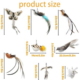 YIDM Cat Toy Feather Cat Angel Replacement Feathers: 8 Pieces Interactive Cat Toy Feather with Bell, Cat Fishing Rod Replacement Feathers, Cat Toy Interactive Feather Intelligence Toy