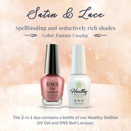 SNS Nail UV Gel and Nail Polish Lacquer Combo, Satin & Lace - Fantasy Cosplay (Natural/Nudes) - Long-Lasting Nail Color, Gel & Lacquer Duo Lasts 14 Days - UV Lamp Required - 0.5 Fl Oz