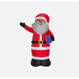 Home Accents Holiday 6.5'  LED AFRICIAN AMERICAN SANTA HOLDING A PRESENT INFLATABLE BY HOME ACCENTS