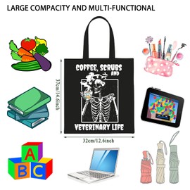 Vet Tech Gift Coffee Scrubs And Veterinary Life Spooky Canvas Tote Bag (Veterinary Life CA)