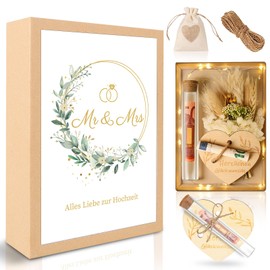 TUZELIYA Wedding Gifts for Bride and Groom Money Gift Box Including Eternal Flowers, Test Tube, Jute Bag, Fairy Lights for Wedding Anniversary, Wedding Gift Money
