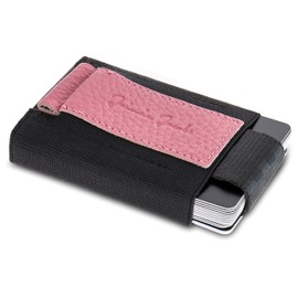 Jaimie Jacobs Nano Boy Mini Wallet, Mini Wallet Made of Textile, Small Wallet, Slim Wallet with Drawstring Card Holder, Mini Wallet, Card Holder for Men and Women, Grained Leather Pink, Minimalist