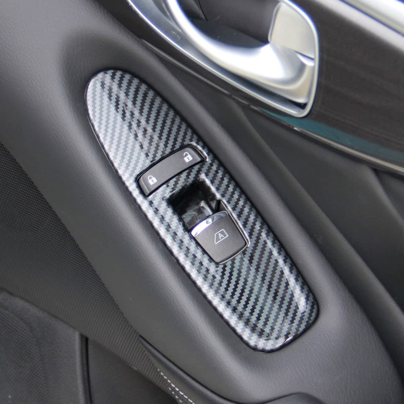 Carbon Fiber Door Window Lift Switch Panel Cover Trim Accessories