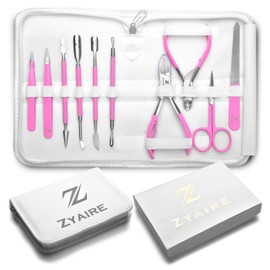 ZYAIRE Manicure Set,Professional Pedicure Kits,Toe Nail Clippers Pack,10 Piece Stainless Steel,Personal Care Tools Nail Kit Men,Women Grooming Kit,with Portable Case (Pink)