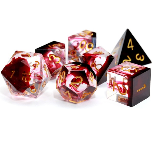 Haxtec Sharp Edge DND Dice Set Red Blood Swirls Resin