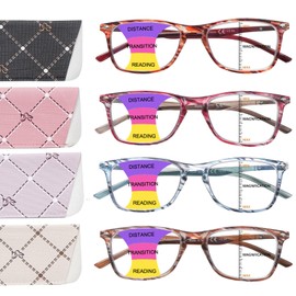 BONCAMOR 4 Pack Progressive Multifocus Reading Glasses Men and Women Computer Blue Light Blocking Anti Eyestrain Readers (Blue Brown Red Purple, 1.25, Diopters)