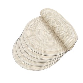 Soulnioi Cotton Place Mats Round Table Placemats 38cm Heat Resistant Washable Table Mats for Kitchen, Dining Table, Set of 6 - Beige