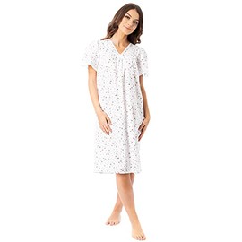 Lady Olga Ladies Incontinence Open Back Poly Cotton Floral Nightdresses by Pink 16-18
