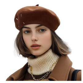 Croogo French Style Beret Hat for Women Winter Fall Artist Hats Classic Solid Color Beanies Hat Lightweight Casual,Camel-BL79