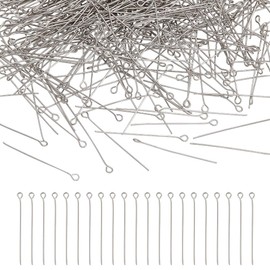UNICRAFTALE about 1000pcs Stainless Steel Eye Pin, 0.6mm Pin Eyepins with Loop, 40mm Long Eye pins Hooks for Jewelry Making Arts & Crafts Projects with Storage Container, Hole 2mm