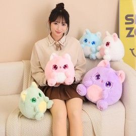 LVPU Cat Plush Pillow Cute Cat Stuffed Animals Soft Kawaii Plushies Toy for Girls Boys, Green, 10 Inch