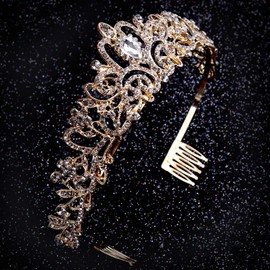 CURASA Gold Crystal Tiaras and Crowns with Comb for Women Girls Princess Crown for Birthday Wedding Prom Pageant Rhinestone Headband Crown for Christmas Costume