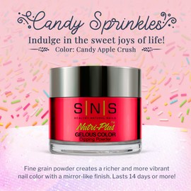 SNS Healthy Natural Nails SNS Nail Dip Powder, Color Dipping Powder - Candy Apple Crush (Red), CS221 - Long-Lasting Nail Color Lasts 14 Days - Low-Odor & No UV Lamp Needed - 1 oz.