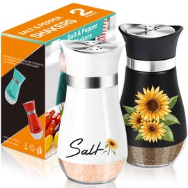 Sunflower Salt and Pepper Shakers Set - 4oz Farmhouse Kitchen Gadget and Accessories Sunflower Gifts for Decor Cooking Table,Housewarming,Thanksgiving,Christmas (Black + White)