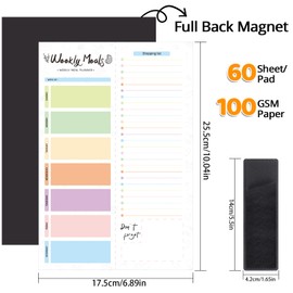 60 Sheets Meal Planner for fridge with Pen Holder, 7x10'' Magnetic Meal Planner and Grocery List Undated Weekly Meal Planners with Tear off Shopping List and Convenient Shopping