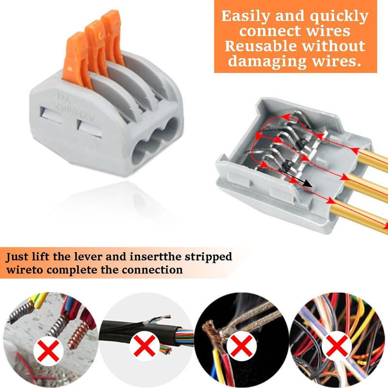 CEEYSEE 25 Pcs Compact Wire Connectors 3 Port Diy Electrical