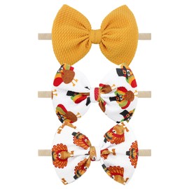 YanJie Thanksgiving Baby Headbands Turkey Printed Hair Bows for Girls Baby Hairbands Toddler Accessories Gift for Girls Infants Child Turmeric Bows