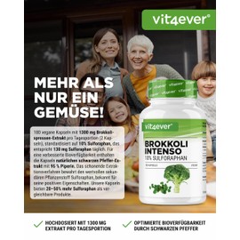 Broccoli Extract - 180 Capsules - High Dose with 1310 mg per Daily Dose - 10% Sulforaphane - Optimised Bioavailability Thanks to Black Pepper Extract - Vegan