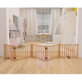 YOCAN Wooden Freestanding Dog Gates for The House,Dog Gates for Doorways, Stairs,Wood Dog Fences Indoor Pet Gate,Step Over Fence