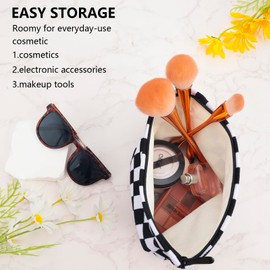 ZLFSRQ Checkered Makeup Bag for Women Girls Large Capacity Black Corduroy Travel Cosmetic Bag Set Makeup Pouch for Purse Zipper Toiletry Organizer Cute Y2K Aesthetic Trendy Makeup Brushes Storage Bag