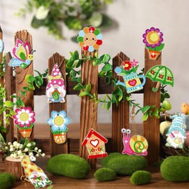 12 Pieces Spring Diamond Painting Keychain 5D DIY Diamond Painting Kit Spring Hanging Diamond Art Kits Flower Gnome Butterfly Spring Ornaments for Kids Crafts Family Decor