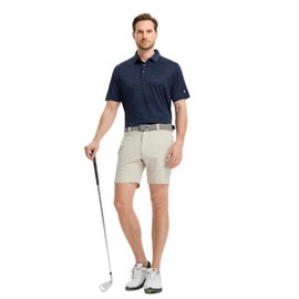 Rouen Golf Shirts for Men Dry Fit Moisture Wicking Mens Polo Lightweight Performance Jacquard Golf Polos for Men Navy Heather