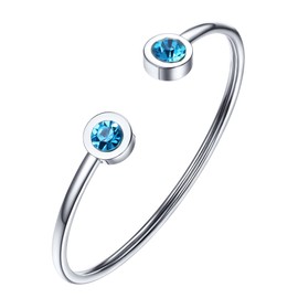 PROSTEEL Bracelet March Birthstone Open Bangle Stainless Steel Women Girls Bracelet Minimalism Fashion Jewellery Gift for Birthday Christmas Mother's Day (Silver), stainless steel, Cubic Zirconia