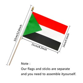 TSMD Sudan Stick Flag Sudanese Small Mini Hand Held Flags,5x8 Inch,12 Pack