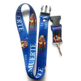 Black Santa Muerte Keychain Lanyard (Blue)